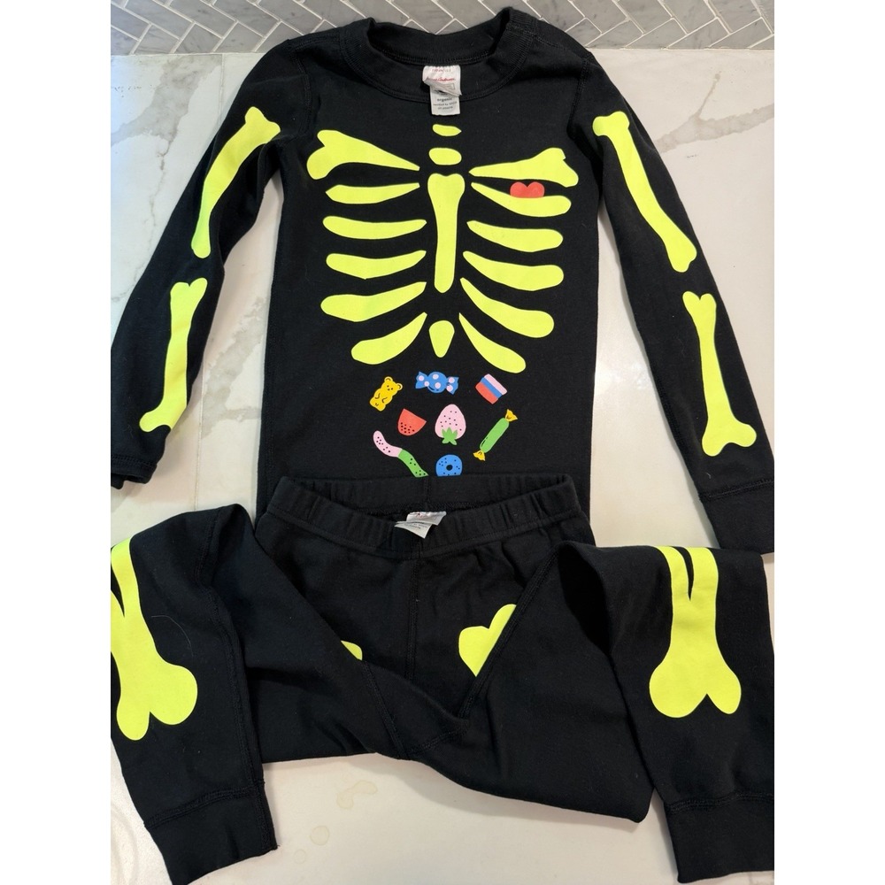 Hanna Andersson Skeleton Pajamas Set Sz 5 Organic Cotton Trick Treat Glow